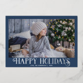 prettige feestdagen dusty blue zilver Modern één f (Voorkant)