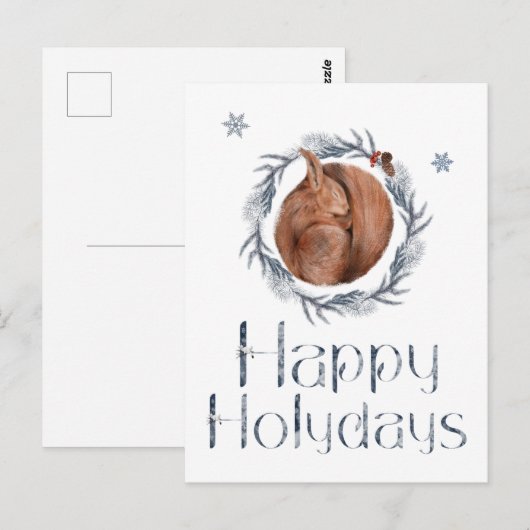 prettige feestdagen eekhoorn in de nest briefkaart (Voorkant / Achterkant)