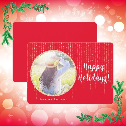 Prettige feestdagen Eén foto rood Feestdagenkaart