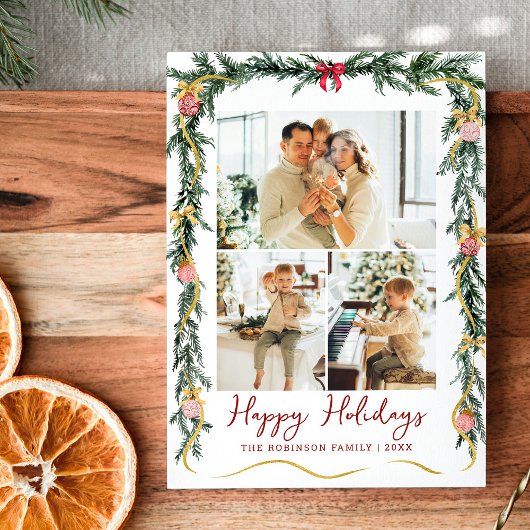 Prettige feestdagen Eenvoudig groen Garlands Feestdagenkaart