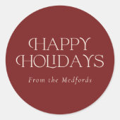 Prettige feestdagen Eenvoudig Stijlvol | Naam | Ro Ronde Sticker (Voorkant)