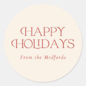 Prettige feestdagen Eenvoudig Stijlvol | rood ivoo Ronde Sticker (Voorkant)