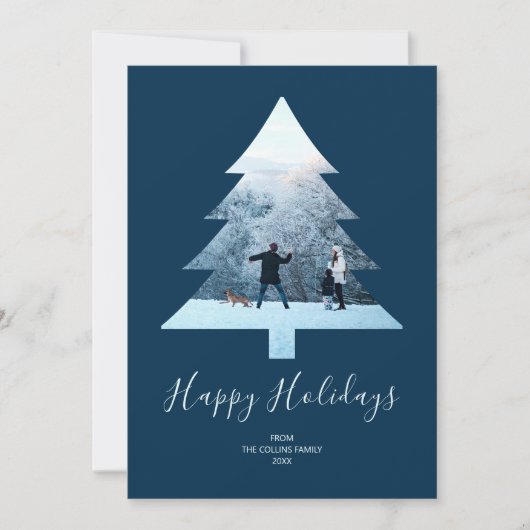 PRETTIGE FEESTDAGEN EENVOUDIGE BLAUWE KERSTBOOM FO FEESTDAGENKAART (Voorkant)