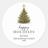 Prettige feestdagen Eenvoudige groene kerstpijnboo Ronde Sticker (Voorkant)