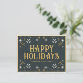 Prettige feestdagen Eenvoudige Snowflake Gold Blue Briefkaart (Staand voorkant)
