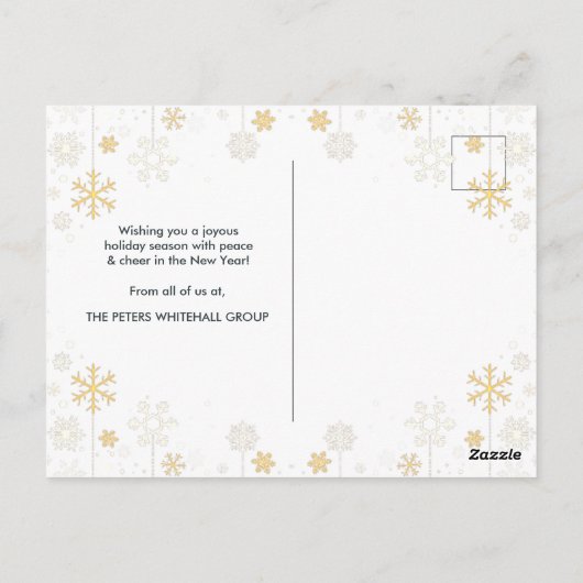 Prettige feestdagen Eenvoudige Snowflake Gold Blue Briefkaart (Achterkant)