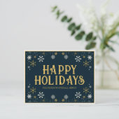 Prettige feestdagen Eenvoudige Snowflake Gold Blue Briefkaart (Staand voorkant)