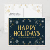 Prettige feestdagen Eenvoudige Snowflake Gold Blue Briefkaart (Voorkant / Achterkant)