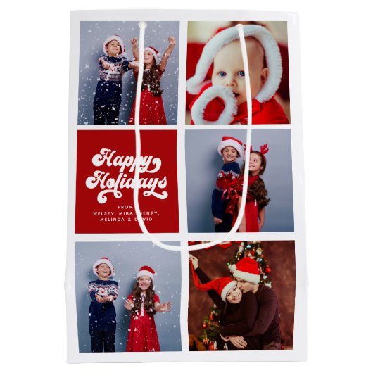 prettige feestdagen Eenvoudige Typografie van Retr Medium Cadeauzakje (Achterkant)