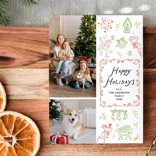 Prettige feestdagen Eigenzinnige hand getekend ico Feestdagenkaart