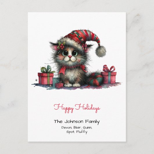 Prettige feestdagen Eigenzinnige kat in een Santa Briefkaart (Voorkant)
