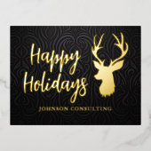 prettige feestdagen Elegant Black Damask Reindeer (Voorkant)