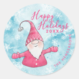 Prettige feestdagen Elegant Blauw Roze Gnoom Kerst Ronde Sticker