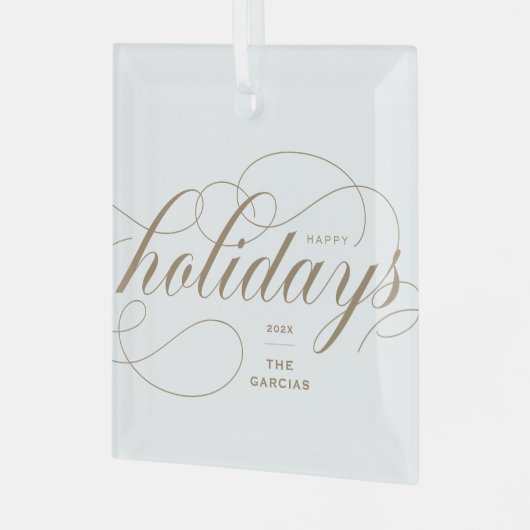 Prettige feestdagen Elegant bloeien Formeel Script Glas Ornament (Voorkant links)