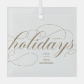 Prettige feestdagen Elegant bloeien Formeel Script Glas Ornament (Voorkant)