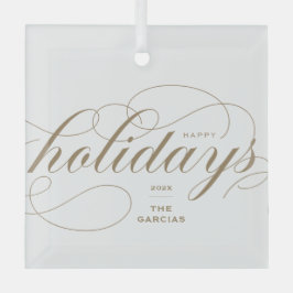 Prettige feestdagen Elegant bloeien Formeel Script Glas Ornament