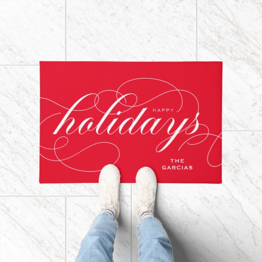 Prettige feestdagen Elegant bloeien Script Deurmat (Binnen)