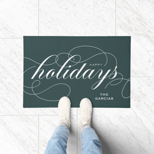 Prettige feestdagen Elegant bloeien Script Deurmat (Binnen)