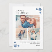 prettige feestdagen Elegant Blue Photo Collage Feestdagenkaart (Voorkant)