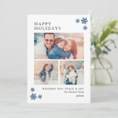 prettige feestdagen Elegant Blue Photo Collage Feestdagenkaart (Staand voorkant)