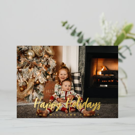 Prettige feestdagen Elegant Fotoscript Echt Goud (Staand Voorkant)