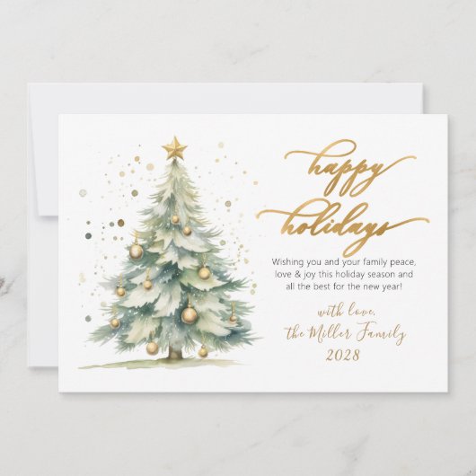 Prettige feestdagen Elegant gouden script kerstboo Feestdagenkaart (Voorkant)
