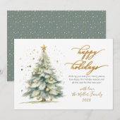 Prettige feestdagen Elegant gouden script kerstboo Feestdagenkaart (Voorkant / Achterkant)
