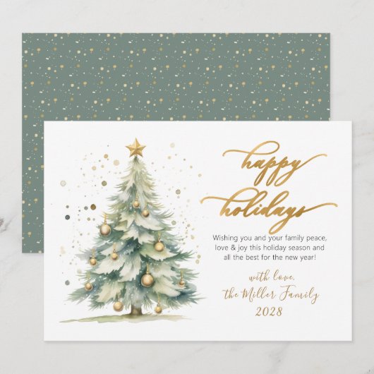 Prettige feestdagen Elegant gouden script kerstboo Feestdagenkaart (Voorkant / Achterkant)