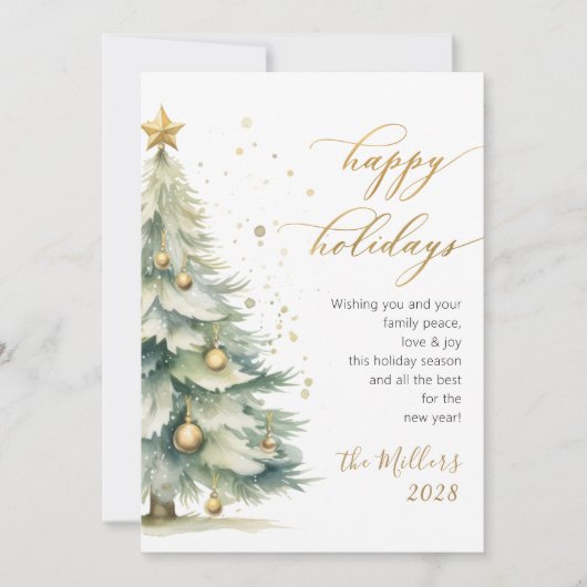 Prettige feestdagen Elegant gouden script kerstboo Feestdagenkaart (Voorkant)