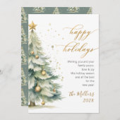Prettige feestdagen Elegant gouden script kerstboo Feestdagenkaart (Voorkant / Achterkant)