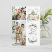 Prettige feestdagen Elegant groen Mantel 2 Foto Feestdagenkaart (Staand voorkant)