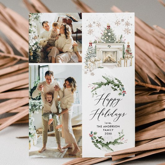 Prettige feestdagen Elegant groen Mantel 2 Foto Feestdagenkaart