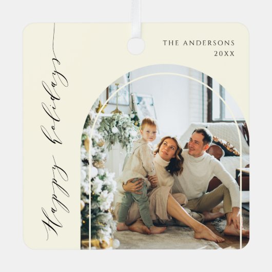 Prettige feestdagen Elegant minimalistisch script Metalen Ornament (Voorkant)