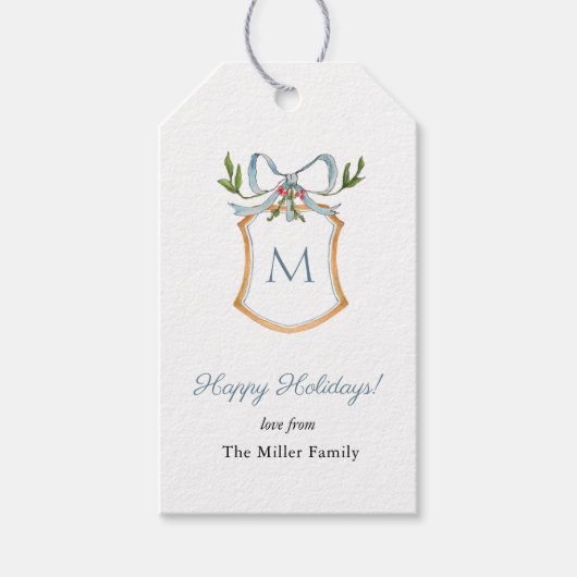 Prettige feestdagen Elegant monogram crest Cadeaulabel (Voorkant)