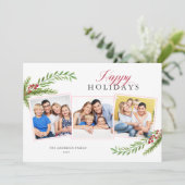 Prettige feestdagen Elegant script groen foto Feestdagenkaart (Staand voorkant)