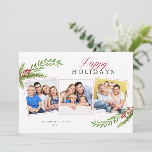Prettige feestdagen Elegant script groen foto Feestdagenkaart (Staand voorkant)