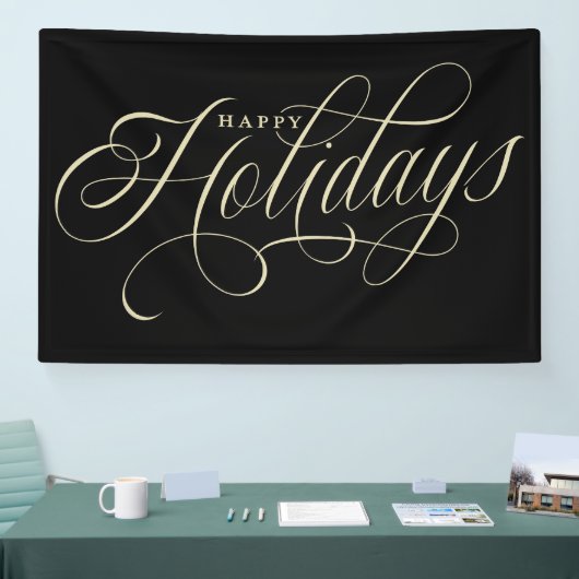 Prettige feestdagen Elegant script Spandoek (Beurs)