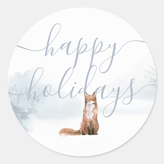 Prettige feestdagen Elegant Script Winter Fox Ronde Sticker (Voorkant)