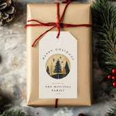 Prettige feestdagen Elegant | Warm Gold Pine Fores Cadeaulabel