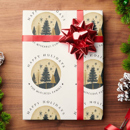 Prettige feestdagen Elegant | Warm Gold Pine Fores Cadeaupapier