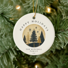 Prettige feestdagen Elegant | Warm Gold Pine Fores Keramisch Ornament