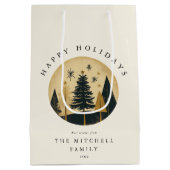 Prettige feestdagen Elegant | Warm Gold Pine Fores Medium Cadeauzakje (Achterkant)