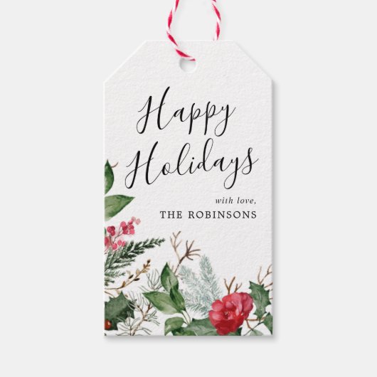 Prettige feestdagen Elegant Winter Botanisch Bladg Cadeaulabel (Voorkant)