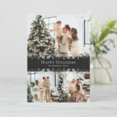 Prettige feestdagen Elegant Zwart Zilver Holly Fot Feestdagenkaart (Staand voorkant)