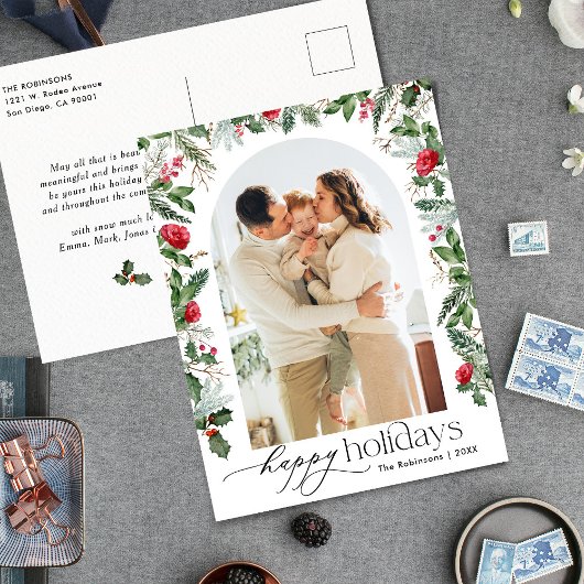 Prettige feestdagen Elegante Botanische Boog 1 Fot Briefkaart