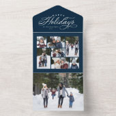 prettige feestdagen elegante fotocollage navy drie all in one uitnodiging (Binnen)
