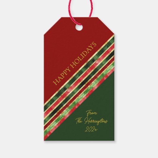 Prettige feestdagen · Elegante gouden rode groene Cadeaulabel (Voorkant)