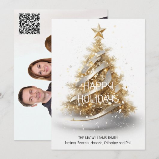 Prettige feestdagen Elegante goudwitte kerstboom Feestdagenkaart (Voorkant / Achterkant)