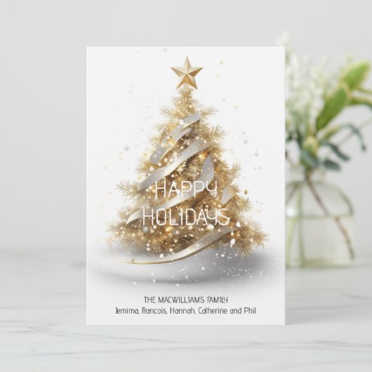 Prettige feestdagen Elegante goudwitte kerstboom Feestdagenkaart (Staand voorkant)