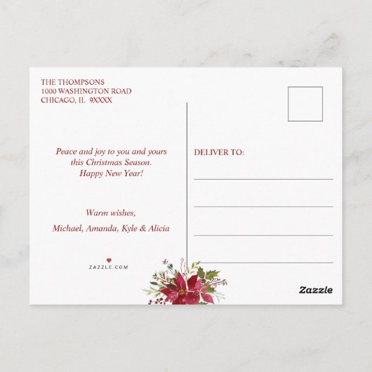 Prettige feestdagen Elegante kerstbloemen Briefkaart (Achterkant)